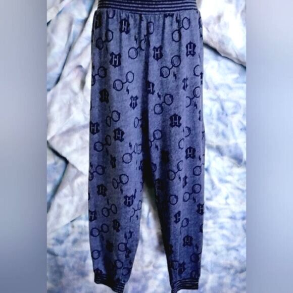 HARRY POTTER  LOUNGE SET WIZARDING WORLD LOGO KNIT Blue/Gray  Cozy  2-Piece - Picture 2 of 12